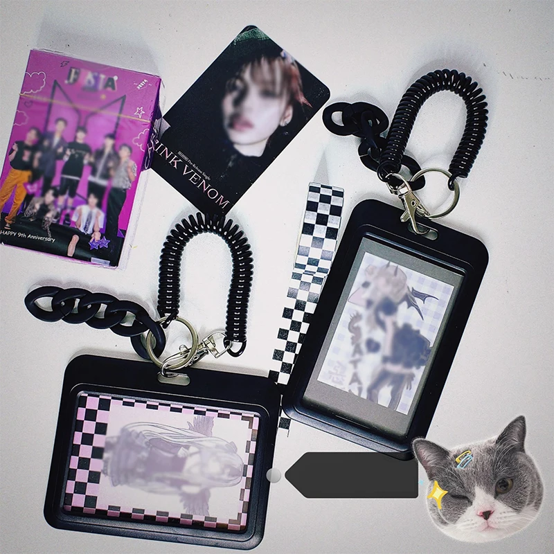 

Black Photocard Holder Mini Photo Album School Bag Pendant Charm Keyring Bus Card Protective Case Idol Photocard Keychain