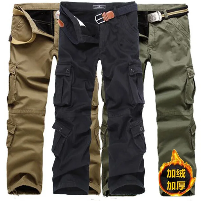 

Оптовая продажа, штаны с несколькими карманами, мужские бархатные плотные брюки, мужские зимние прямые повседневные брюки большого размера