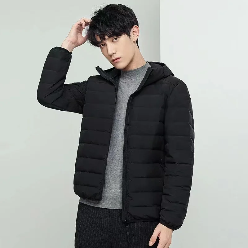New Man Ultra Light Down Jacket Hooded Soft Matt Fabric Waterproof 90% Down Jackets Seamless Winter Autumn Warm Down Coat