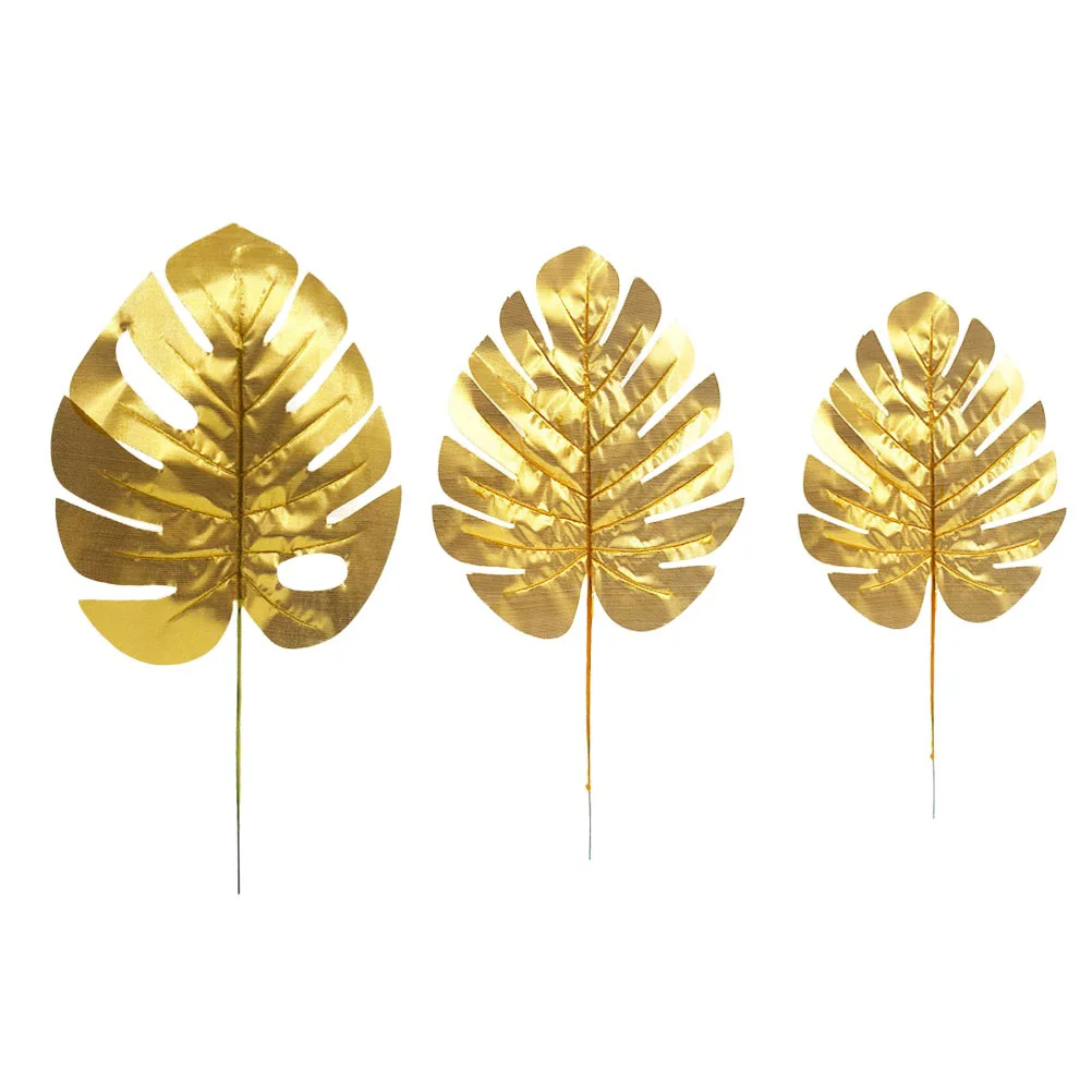 

Leaves Leaf Artificial Palm Tropical Golden Party Monstera Wall Decoration Fake Hawaiian Decorations Luau Turtle Decor Metal