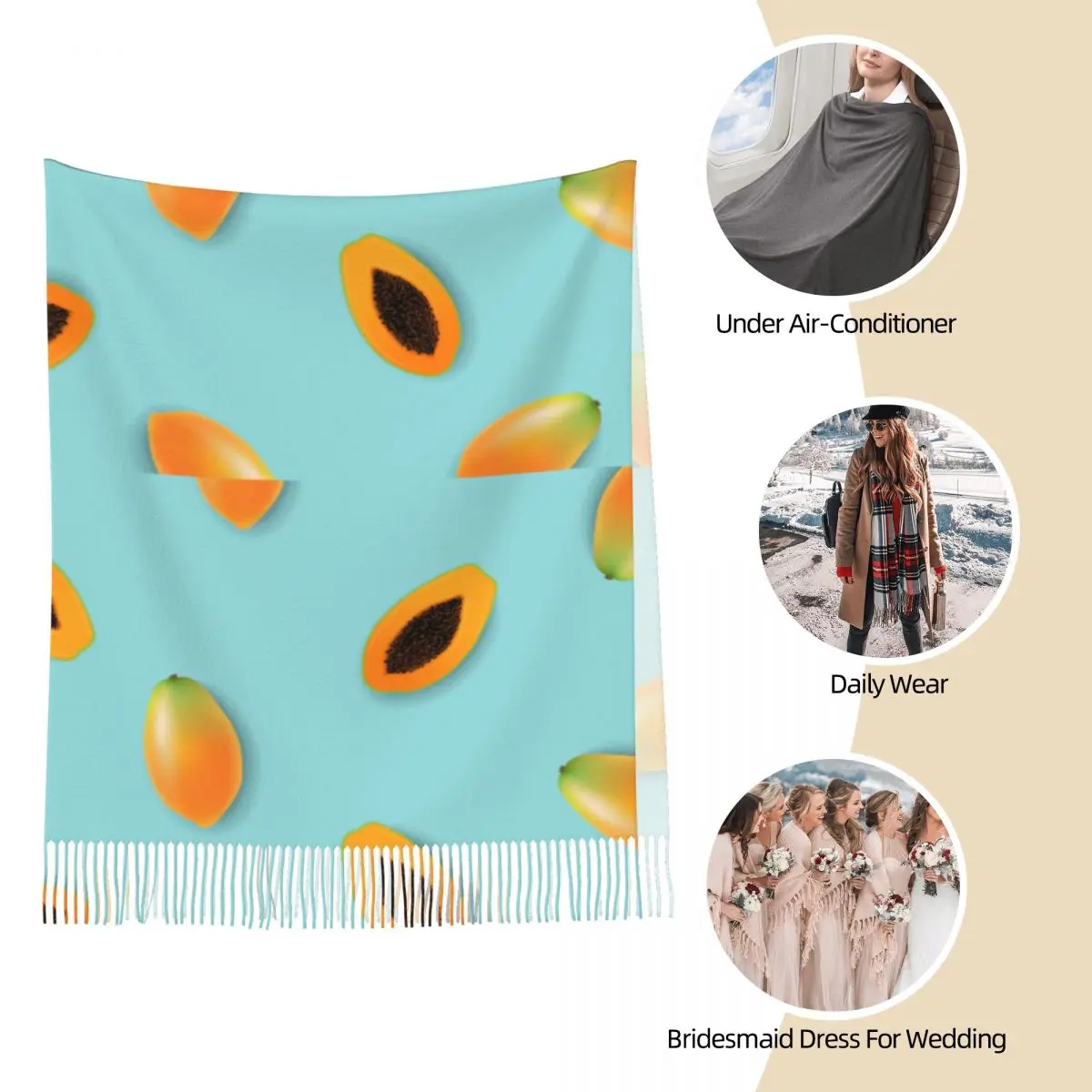 Зимний шарф с кисточками папайя кашемировые шарфы Шейная головка теплая Пашмина