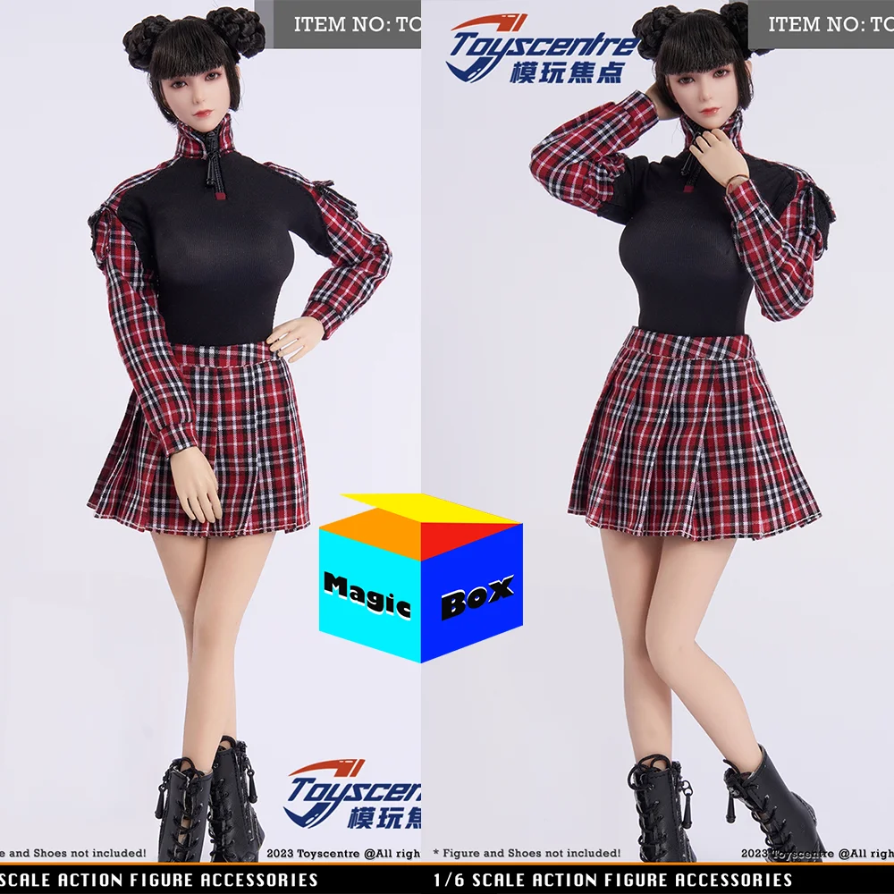 

Toyscenter TCT-030 1/6 Female Spliced Long Sleeves Type Red Top Uniforms JK Plaid Pleated Skirt Set 12" Action Figure Body Model