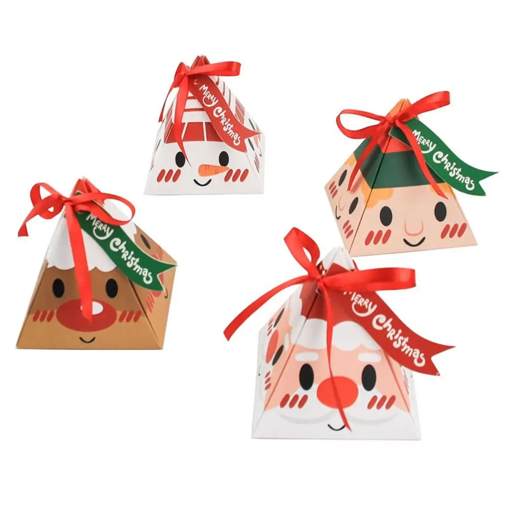 

10pcs High Quality Triangle Party Decor Christmas Supplies Red Candy Box Gift Pocket Santa Claus Paper Box Cookies Pouch