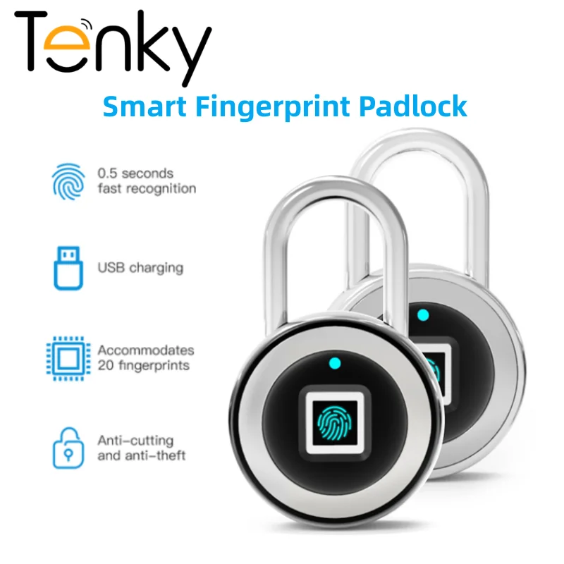 

Tenky Smart Fingerprint Padlock Portable Anti-Theft Fingerprint Lock USB Rechargeable Keyless Door Lock For Door/Drawer/Suitcase