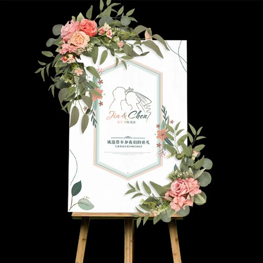 

NEW 2pcs ARTIFICIAL Rose Flower Wedding Welcome Sign Artificial Floral Decor For Garden Wedding Party Reception Entrance