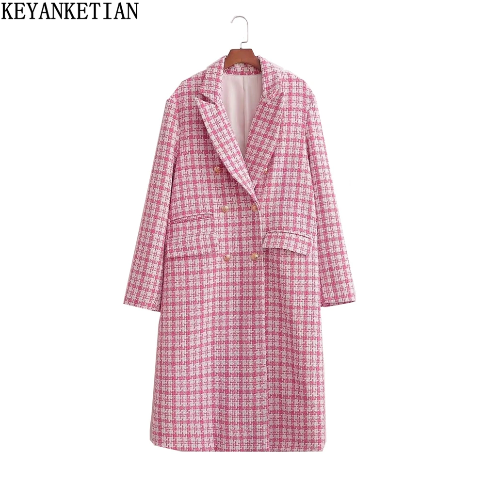 KEYANKETIAN женское розовое твидовое пальто с рисунком гусиные лапки осень и зима