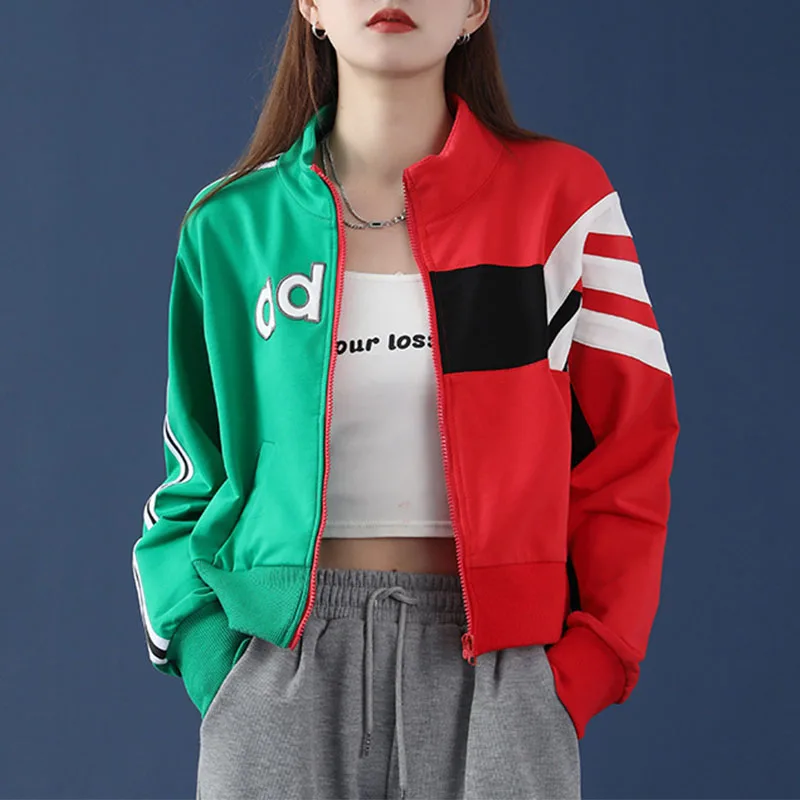 

Women Jackets Stand Collar 2023 Spring Autumn Fashion Zipper Outerwear Short Sport Coats Female Casual Hip Hop Streetwear