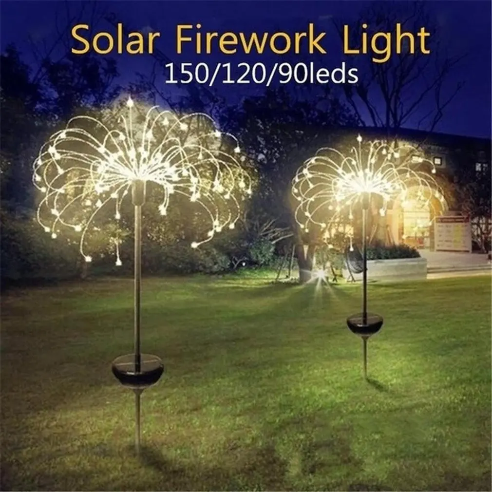 New Solar Powered Outdoor Grass Globe Dandelion Fireworks Lamp 90/120/150 LED For Garden Lawn Landscape Lamp Holiday Light
