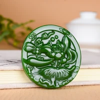 green jade lotus pendant necklace chinese natural jadeite carved fashion charm jewelry accessories amulet gifts for women men