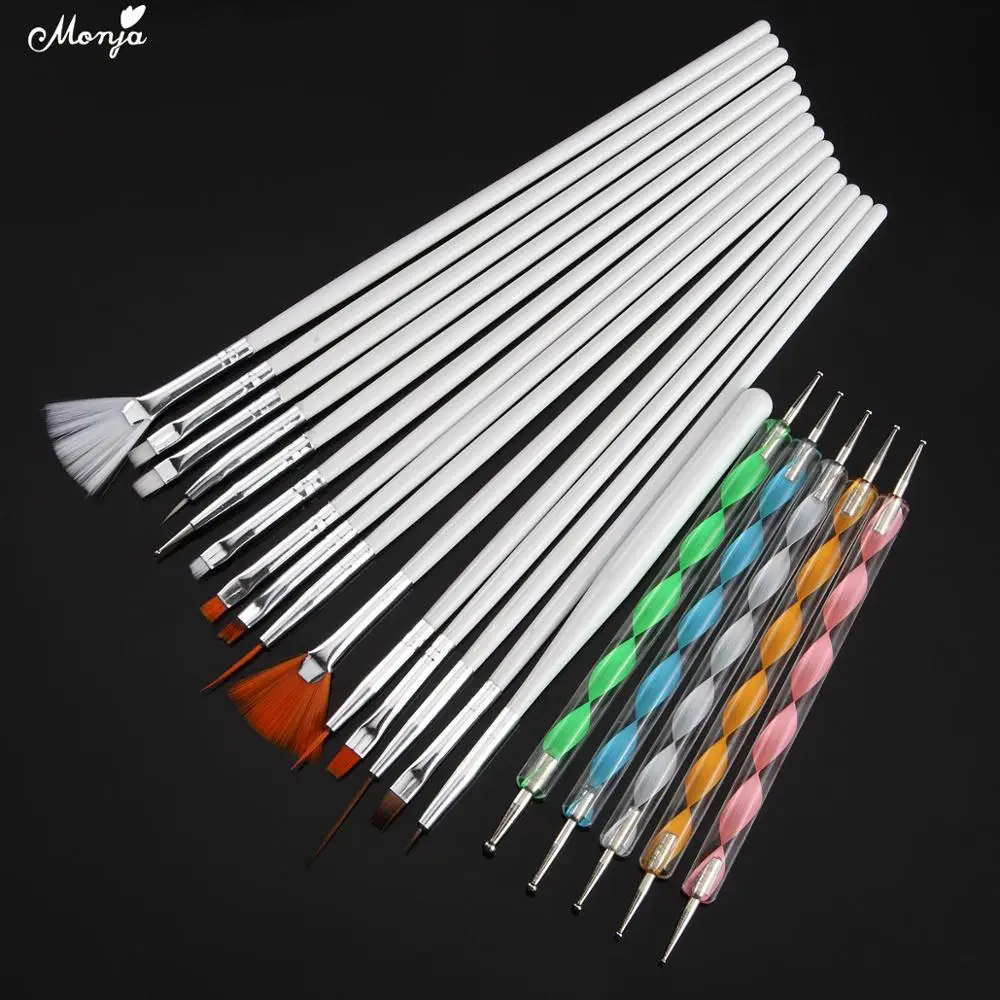 

Monja 20 шт./компл. акриловый УФ-гель для наращивания ногтей, набор кистей для рисования с рисунком, стразы