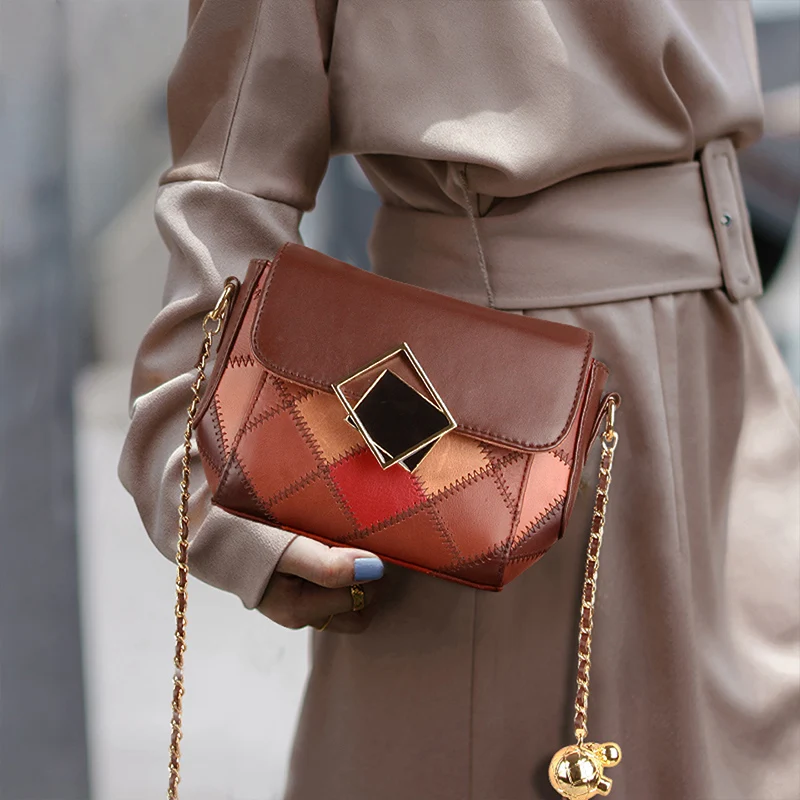 Crossbody Bags Women Multicolor Small Bag Adjustable Shoulder Straps Genuine Leather Leather Shoulder Bag Female Fashion Design