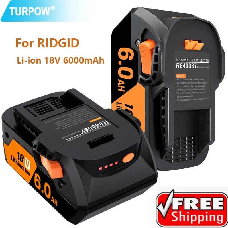 Turpow 6000mAh 18V Li-ion For RIDGID R840083 R840085 R840086 R840087 Rechargeable Power Tool Battery Series AEG Series Battery