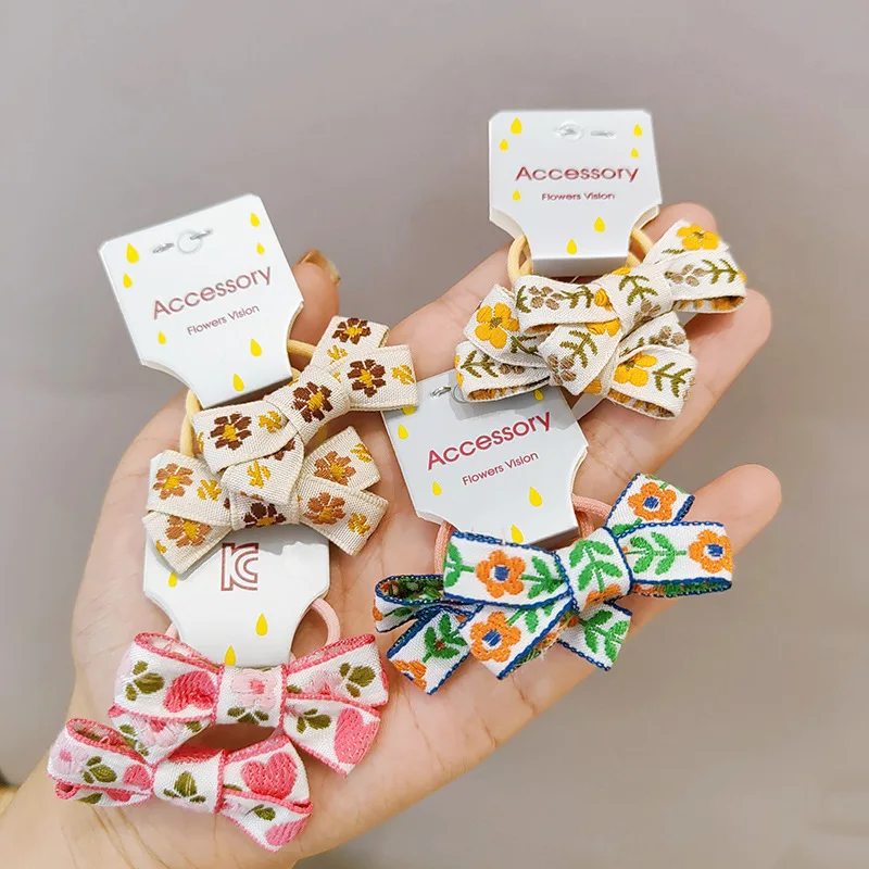 

2Pcs/Lot Sweet Hair Band Girls Hair Ties Bows Elastic Rubber Band Flower Small Ball Scrunchies Baby Kids Hair Accessories