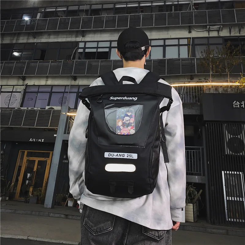 

Hong Kong trendy cool neutral locomotive ins curling street big backpack 2021 Korean version casual large-capacity backpack