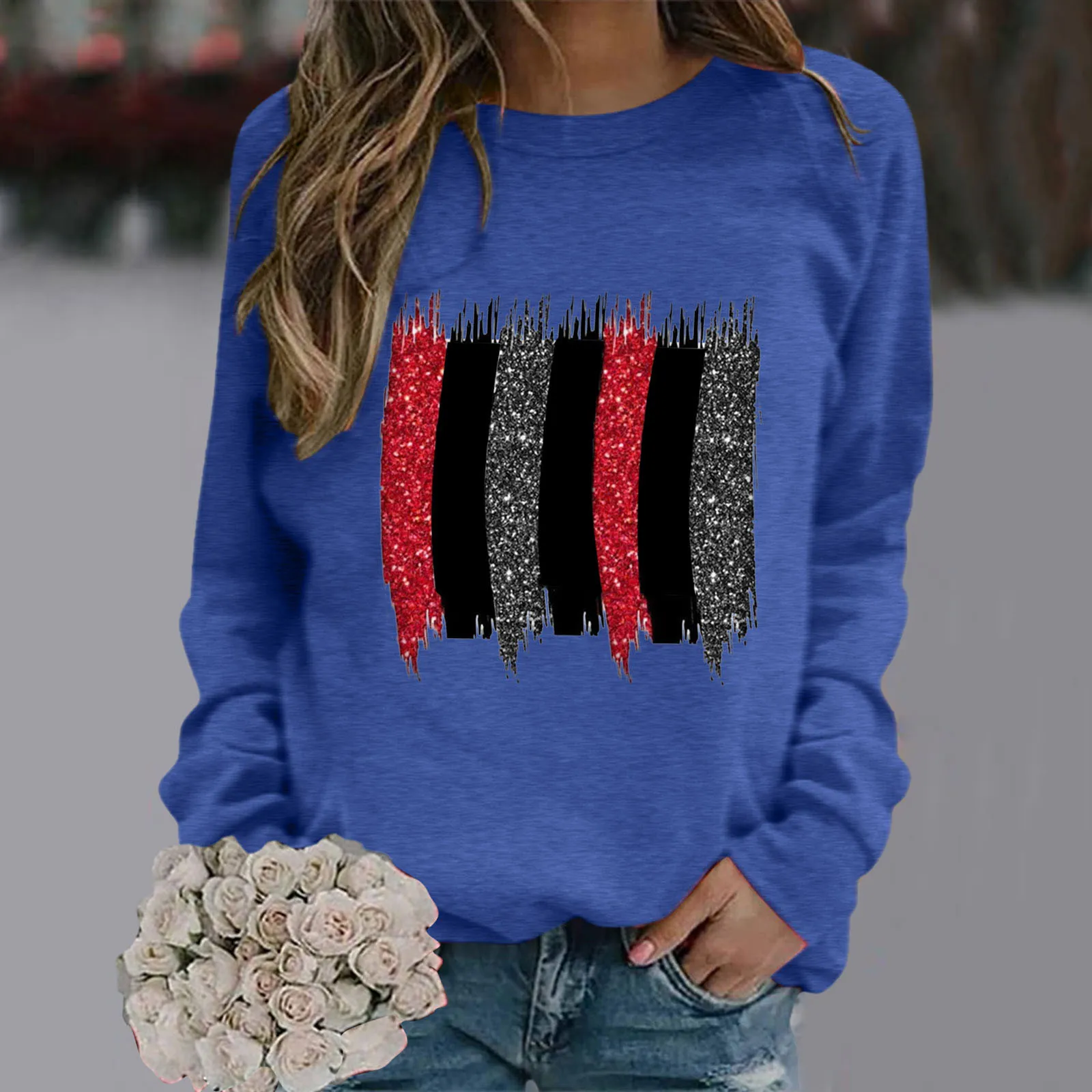 

Top Womens Cute Print Pattern Casual Loose Round Neck Top With Solid Color Long Sleeve Loose Round Neck Leopard Gift Girl 12