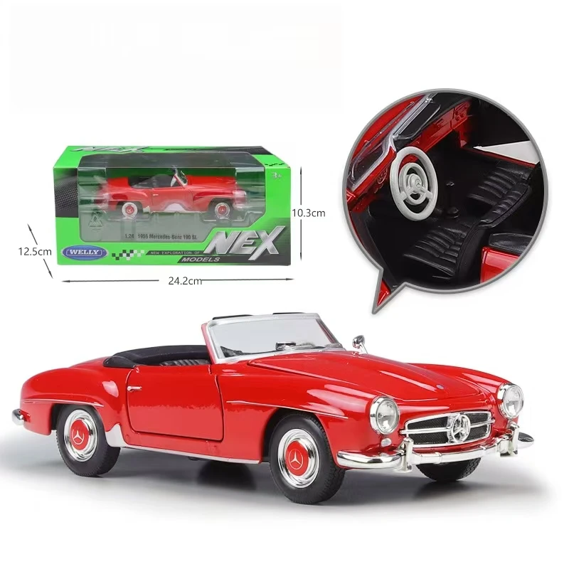 Фото Новая коллекционная модель автомобиля Mercedes-Benz 190SL в масштабе 1:24, ретро, из сплава, ручной работы, имитационная игрушка, сувенир, подарок для декорации сцен №3