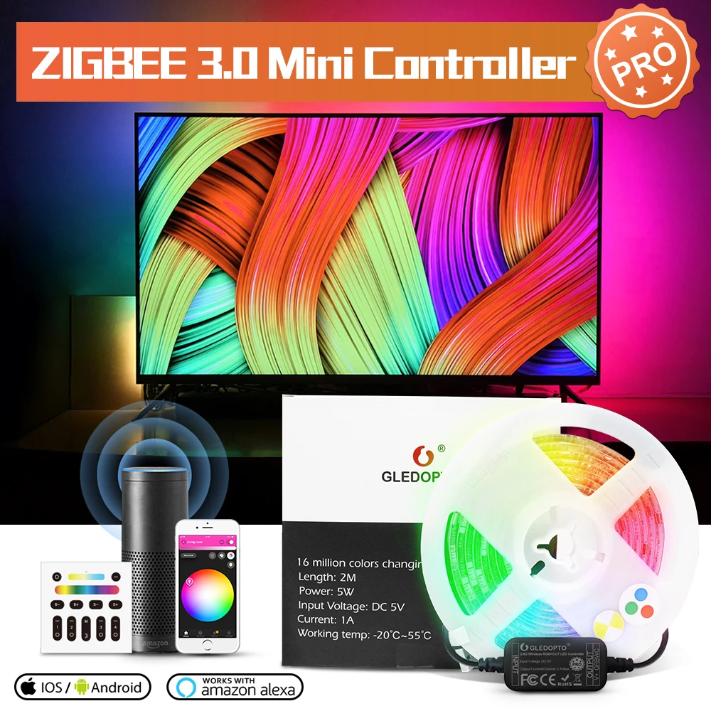 ZigBee3.0 Smart TV Strip Controller Pro Kit Mini 5V USB RGBCCT Work with Echo Plus SmartThings Tuya App/Voice/Remote