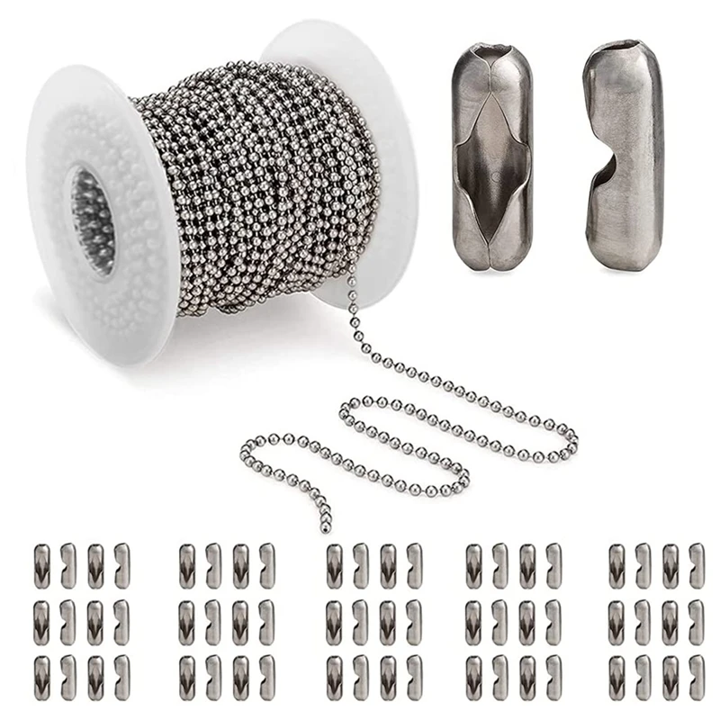 

Kili 2.4mm Ball Bead Chain 52 FT, Stainless Steel Ball Chains with 100 Pcs Connectors, DIY Necklace Jewelry Making Craft