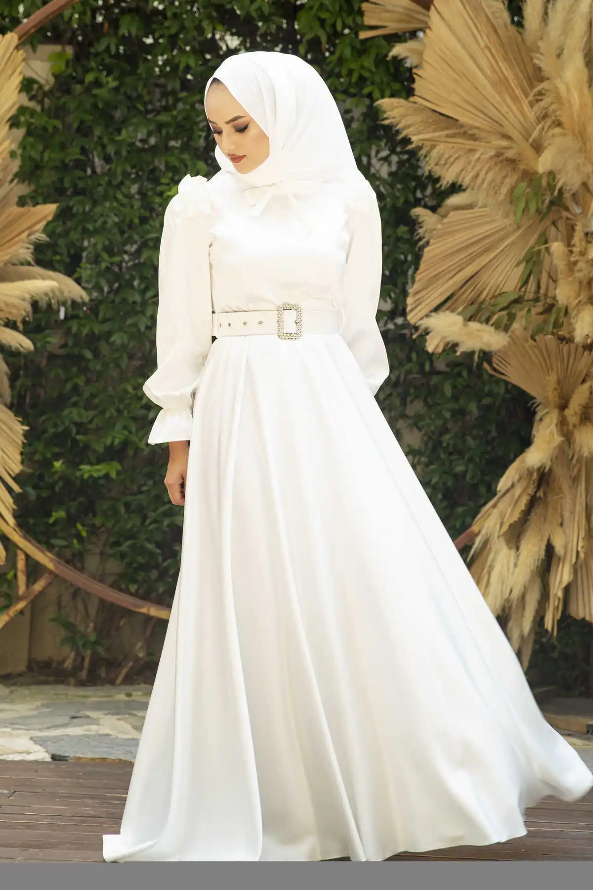 Белое Атласное Вечернее платье Kemerli
