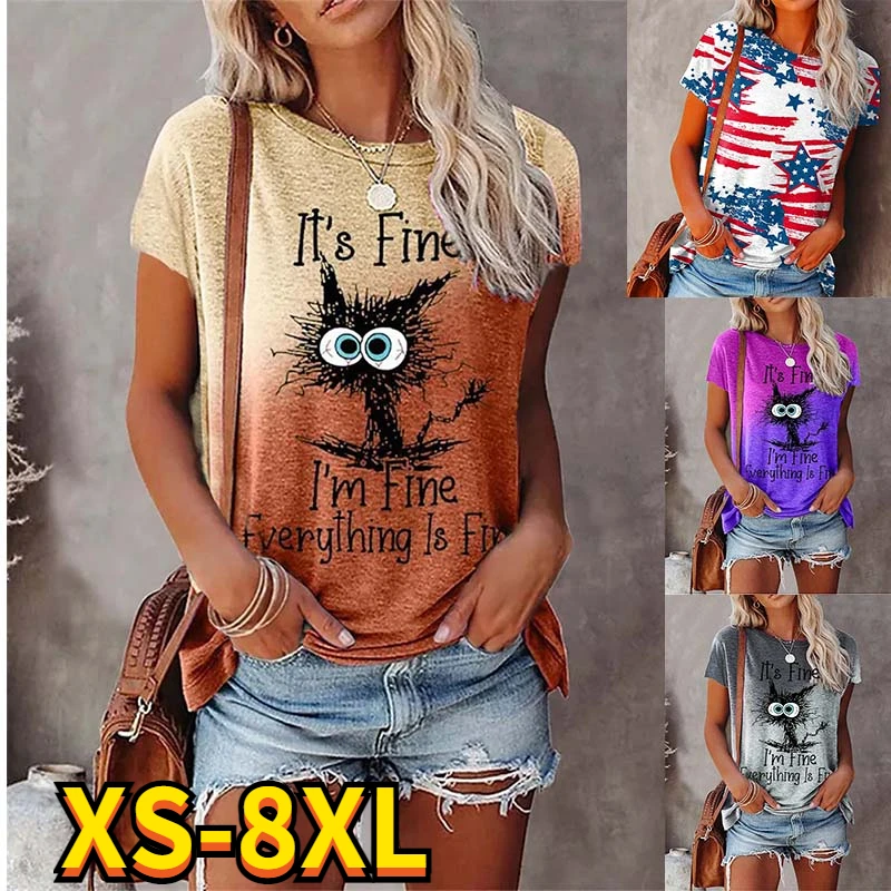 

2023 Summer Women's Flag 3D Printed Tee Shirts Round Neck Daily Tops Casual Streetwear New Design Female Fashionable Tees Shirt