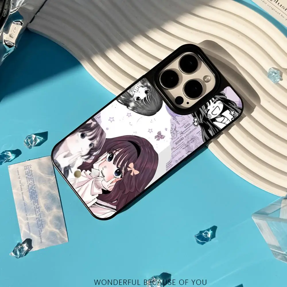 Чехол для телефона Kaoruko Waguri с милым японским комиксным принтом для iPhone 17 16 15 14 13 12 Pro Max, из овчины, с серебристой окантовкой, защитный (art.: 3920db35488b2) - 3920db35488b2