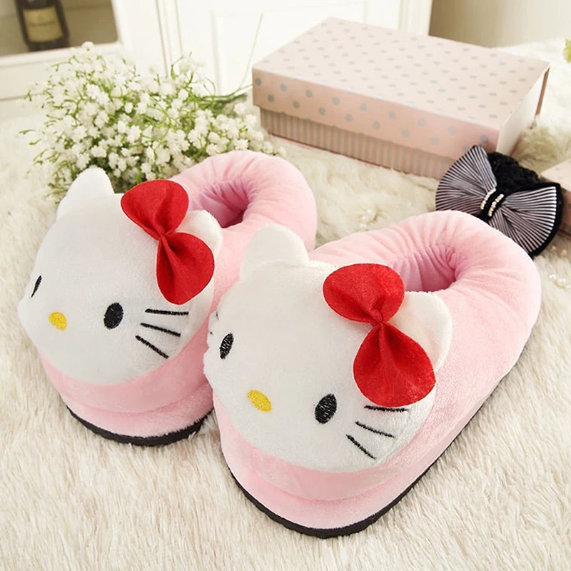 Sanrio Hello Kitty плюшевые тапочки с большой головой зимняя хлопковая обувь героями