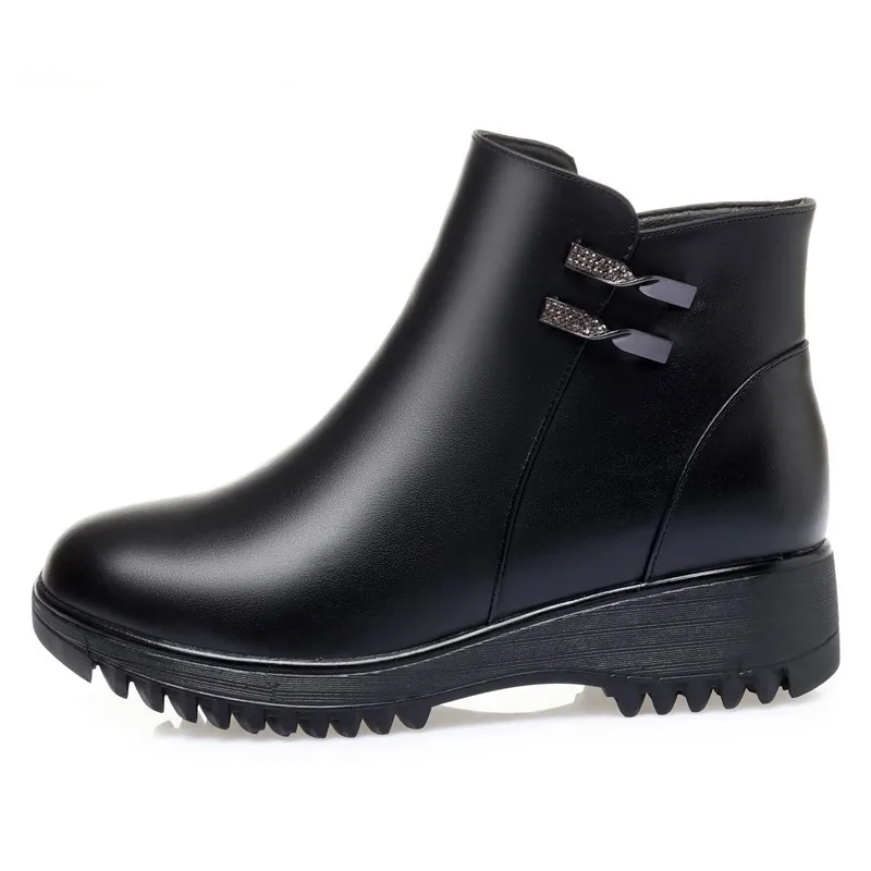 AIYUQI Women Snow Boots Winter Genuine Leather Wool Thicken Warm Ladies Short Boots Non-slip Large Size Mother Boots