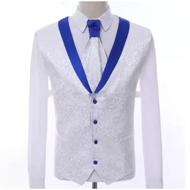 Мужской свадебный смокинг жаккардовый белый костюм из 3 предметов блейзер + брюки