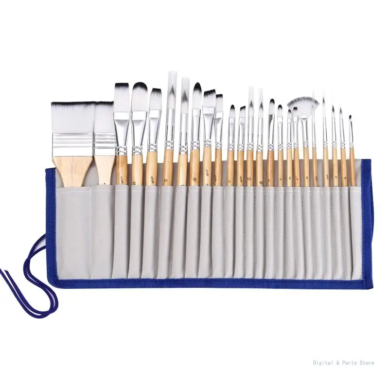 

M17F 24Pcs Artist Paintbrush with Brush Holder Anti-sheding Nylon Paint Brush Set