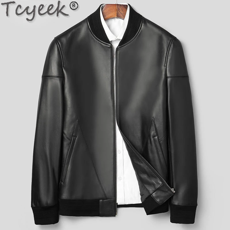 Куртка Tcyeek мужская из натуральной кожи, мотоциклетная куртка из овечьей кожи, повседневная кожаная верхняя одежда, на весну и осень