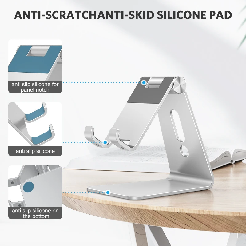 OMOTON C2 Adjustable Cell Phone Stand Aluminum Creative Lazy Dock Support Bracket Mobile Phone Holder Table Mount Universal Grip