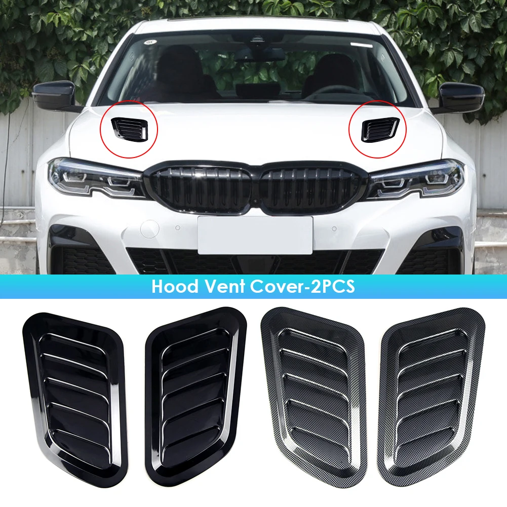 

2Pcs Universal Car Decorative Cell Air Flow Intake Hood Scoop Bonnet Carbon Fiber Vent Cover Stickers Decoration Styling
