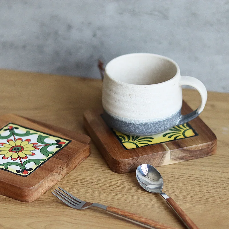 

Japanese Nanzhu Acacia Wood Insulation Mat Coffee Cup Mat Creative Heat-resistant Cup Mat Household Afternoon Tea Mats & Pads