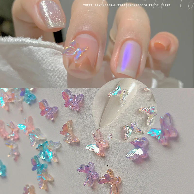 

40pcs Aurora Glitter 3D Colorful Butterfly Nails Jewelry DIY Resin Manicure Decals Nail Art Decorations Accessories 2021 New