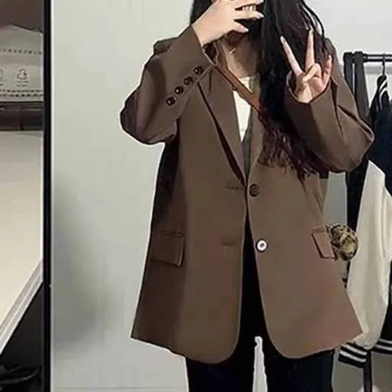 Весенне-осенний женский пиджак в британском стиле цвета хаки однотонный