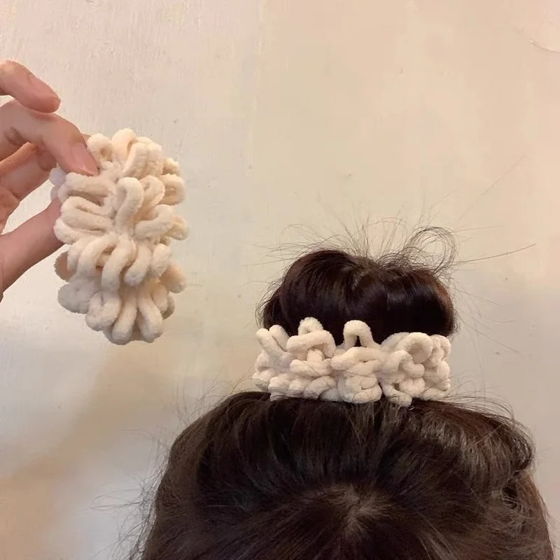 Furry Hair Rope Student Ball Head Tied Braid Flocking Head Rope Elastic Elastic Hair Ring Hair Accessories Rubber Band