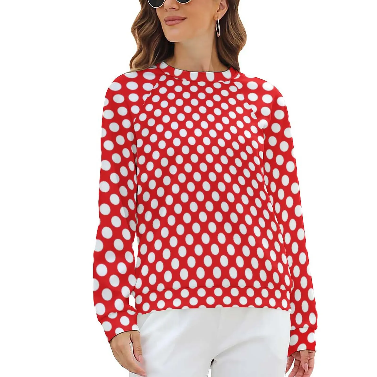 

Vintage 80S Hoodies Women Long Sleeve Red and White Polka Dots Aesthetic Casual Hoodie Winter Street Style Oversized Sweatshirts
