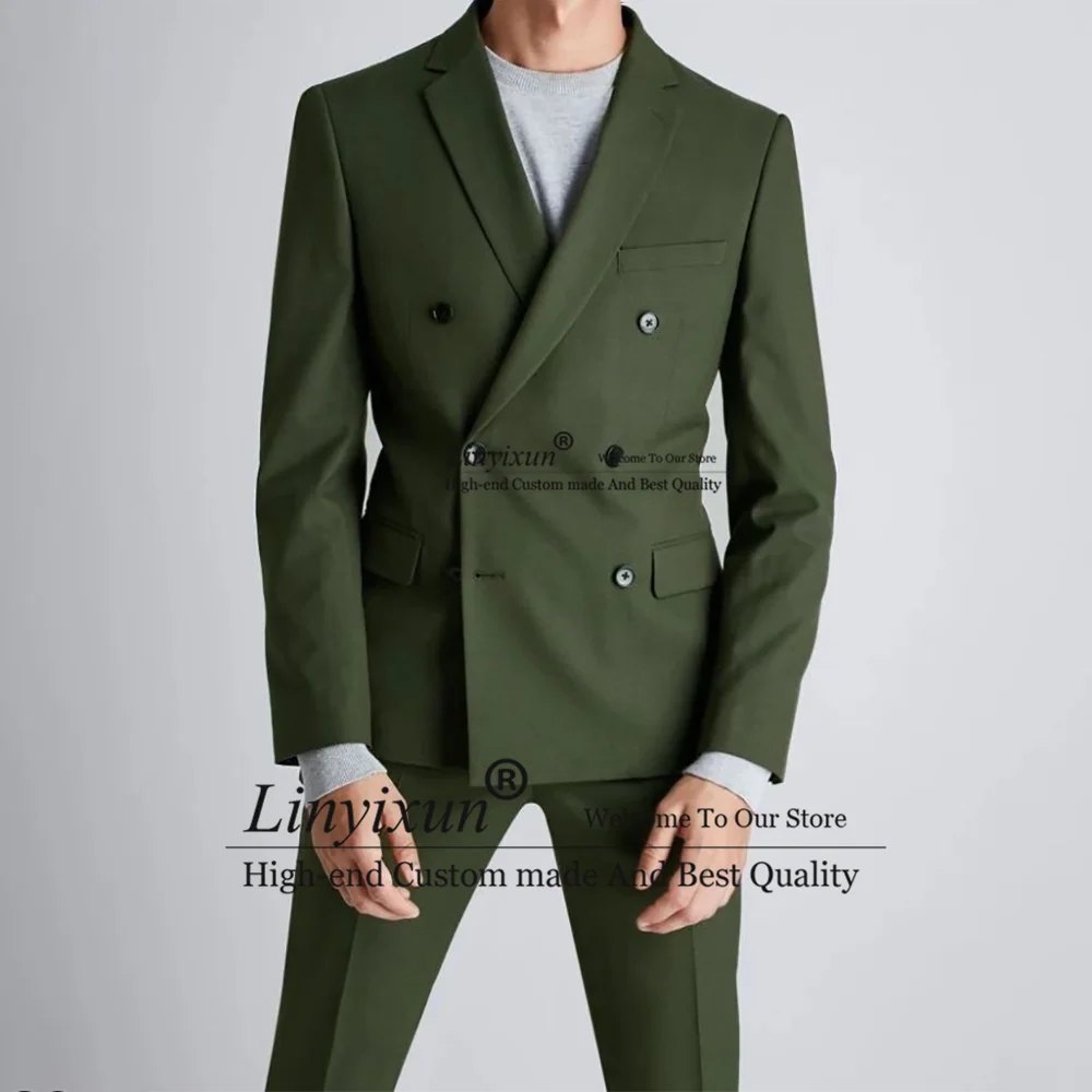 

Green Men Suits For Wedding Double Breasted Groomsmen Prom Blazer Slim Fit 2 Piece Set Groom Tuxedo Terno Masculino Jacket Pants