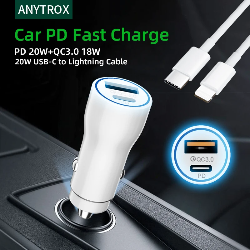 

USB C PD Fast Car Charger,iphone 20W USB-C to Lightning Charging Cable,Type C PD 20W-QC 3.0 18W for iPhone 14/Samsung Galaxy