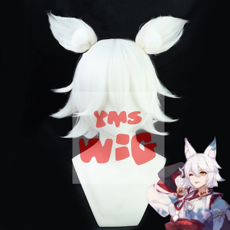 Игра Genshin Impact Kitsune Saiguu парик для косплея с ушками 45 см белый вечеринка на Хэллоуин