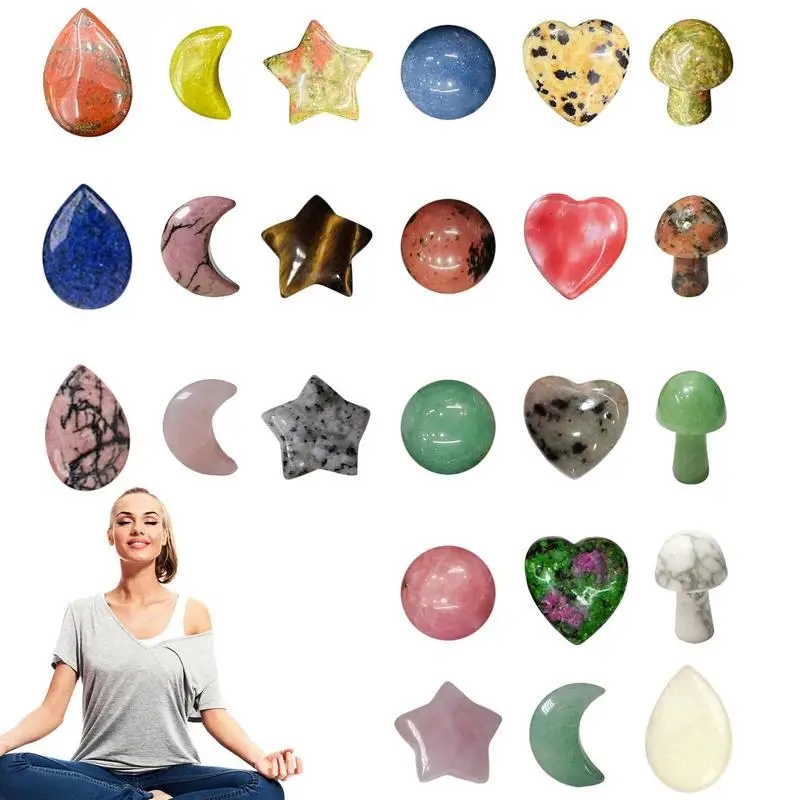 

Crystal Stones 24 Pcs Crystal Mushrooms Moons Stars Sculpture Bulk Stones Small Decorative Rock Stones For Aquariums Landscaping