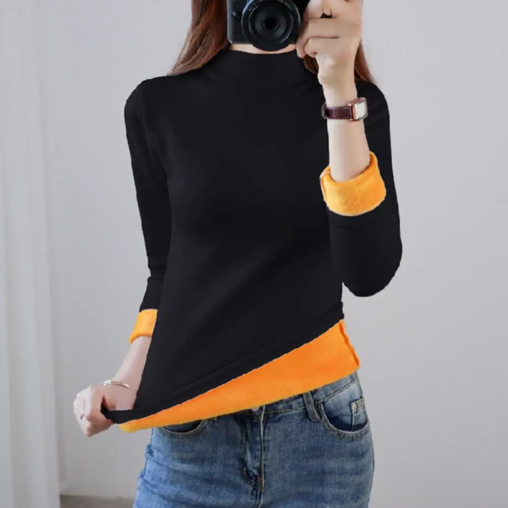 

Теплый топ, эластичный дышащий Теплый Зимний пуловер с флисовой подкладкой с постоянной температурой, футболка, Базовая Блузка, повседневн...