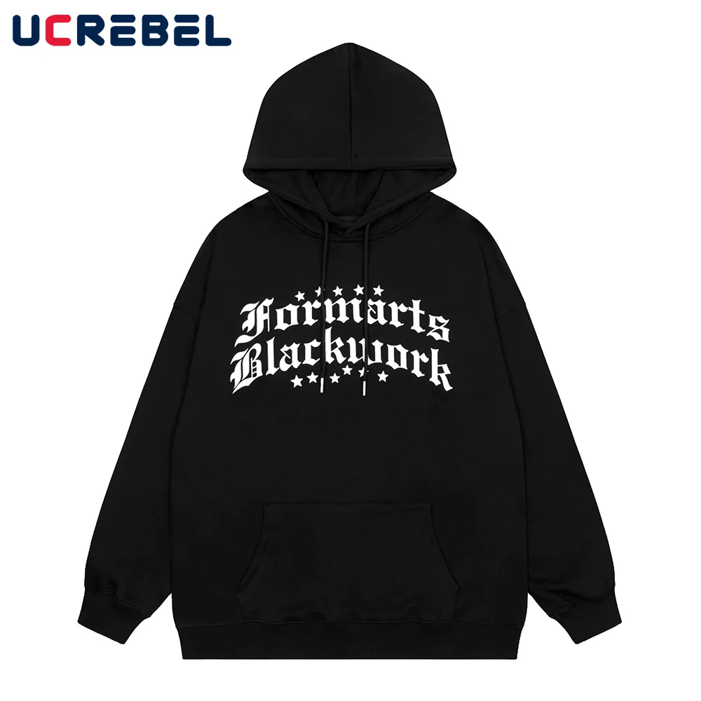 

Letter Print Casual Sports Pullover Mens Autumn Retro Hip Hop Loose Hoodies Long Sleeve Drop Shoulder Cotton Sweatshirts Men