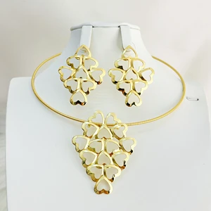 Gold Colour Plated Necklace Earring Set Beautiful Fashion Trend Sweet Romantic Party Wedding