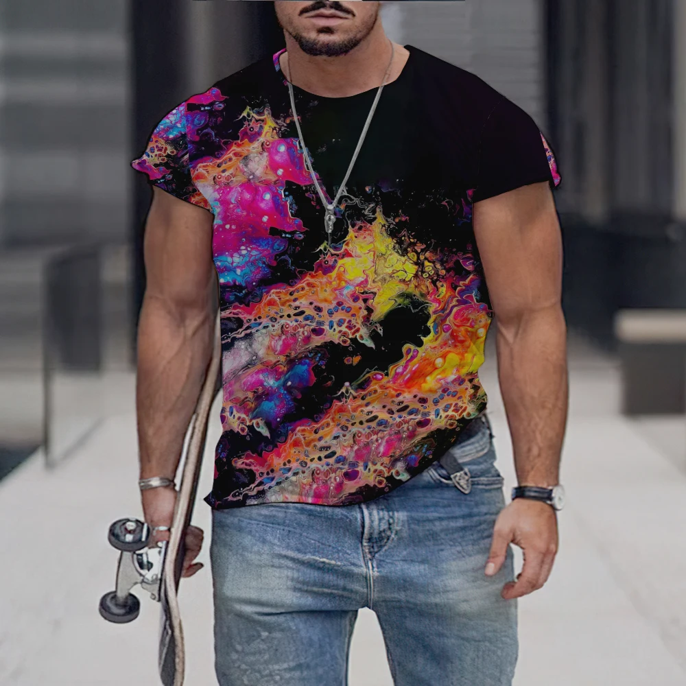 Summer Men's T Shirt For Men Clothing Hip Hop Band Style Tops Y2K Graffiti Maker T-shirt Oversized T-shirt Loose Men Clothing