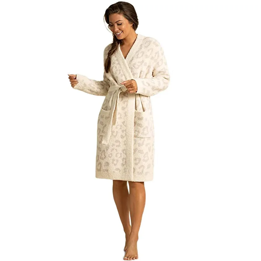 Women's Cozy Short Robes Knit Bathrobe Lightweight Kimono Robes Soft Sleepwear for Ladies