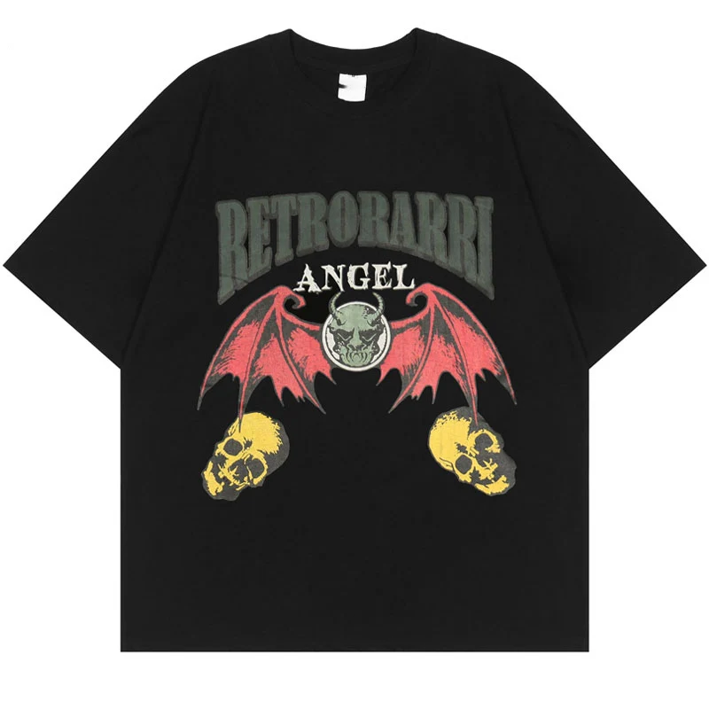 

Men T-Shirts Streetwear Hip Hop Punk Skull Bat Demon Print Gothic T Shirt Harajuku Casual Cotton Short Sleeve Tshirt Tee Top