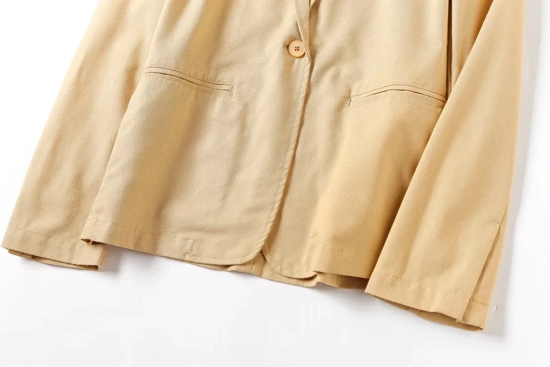 Withered 2023 Indie Folk England Style Office Lady Fashion Simple Pure Color Linen Casual Blazers Women Jackets Tops
