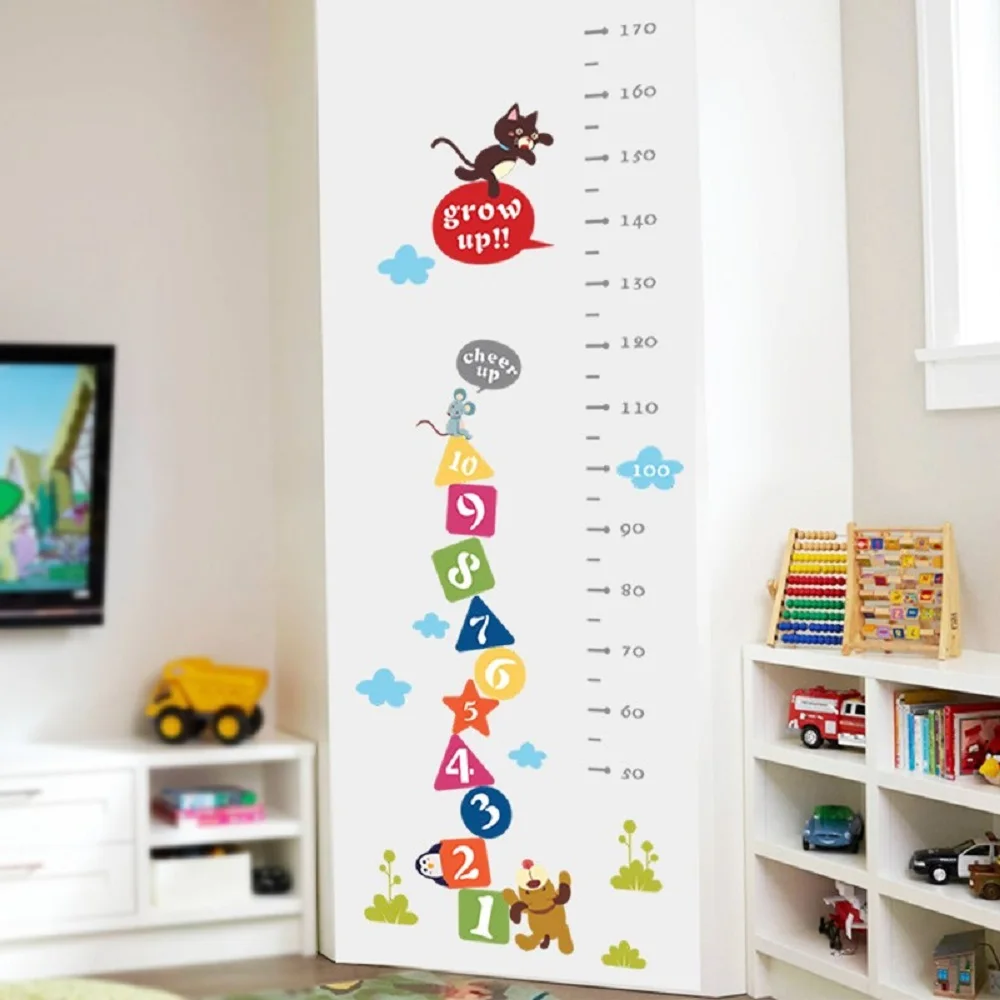 

Cat Mouse Dog Cheer Up Cartoon Height Measure Wall Sticker For Kids Rooms Growth Chart Wall Decal Art Poster Mural Children Gift