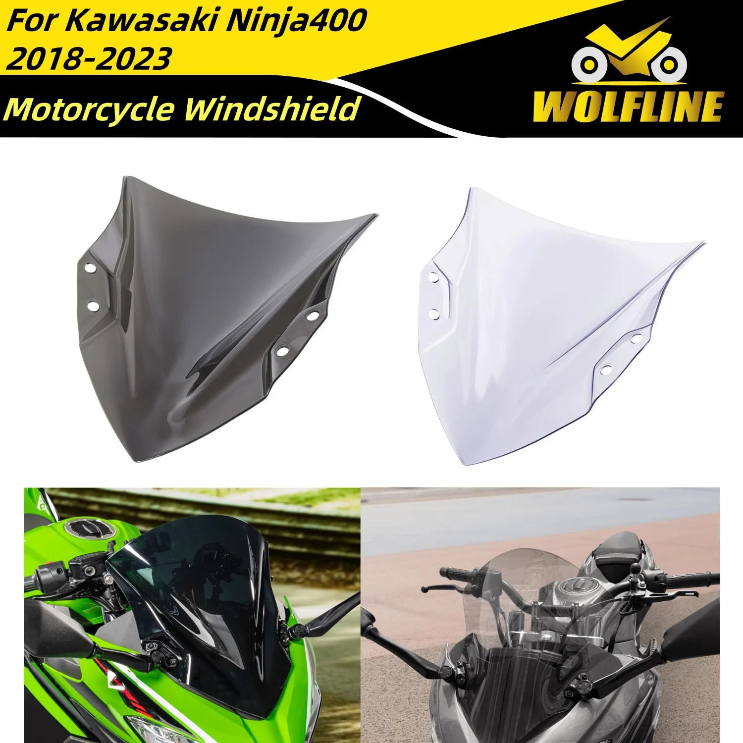 Фото WOLFLINE Ninja400 лобовое стекло переднее лобовое стекло для Kawasaki Ninja250 400 дефлектор лобового стекла обтекатель 2018-2023 №1
